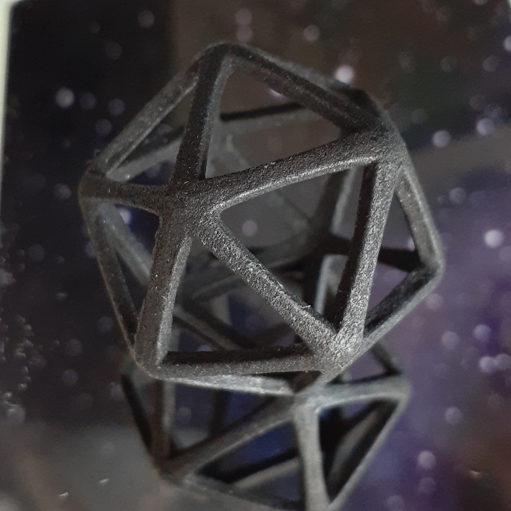 Matte Black Icosahedron D20 20 Sided Pendant 3D Printed 30mm - Picture 2 of 3